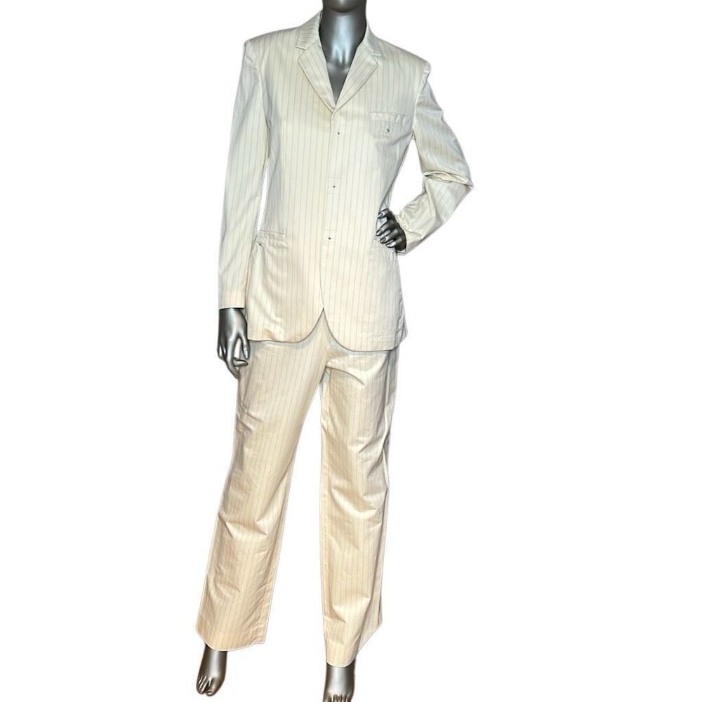 Vintage Jean Paul Gaultier Femme Ivory Pinstripe Suit Set Blazer & Pants (304)